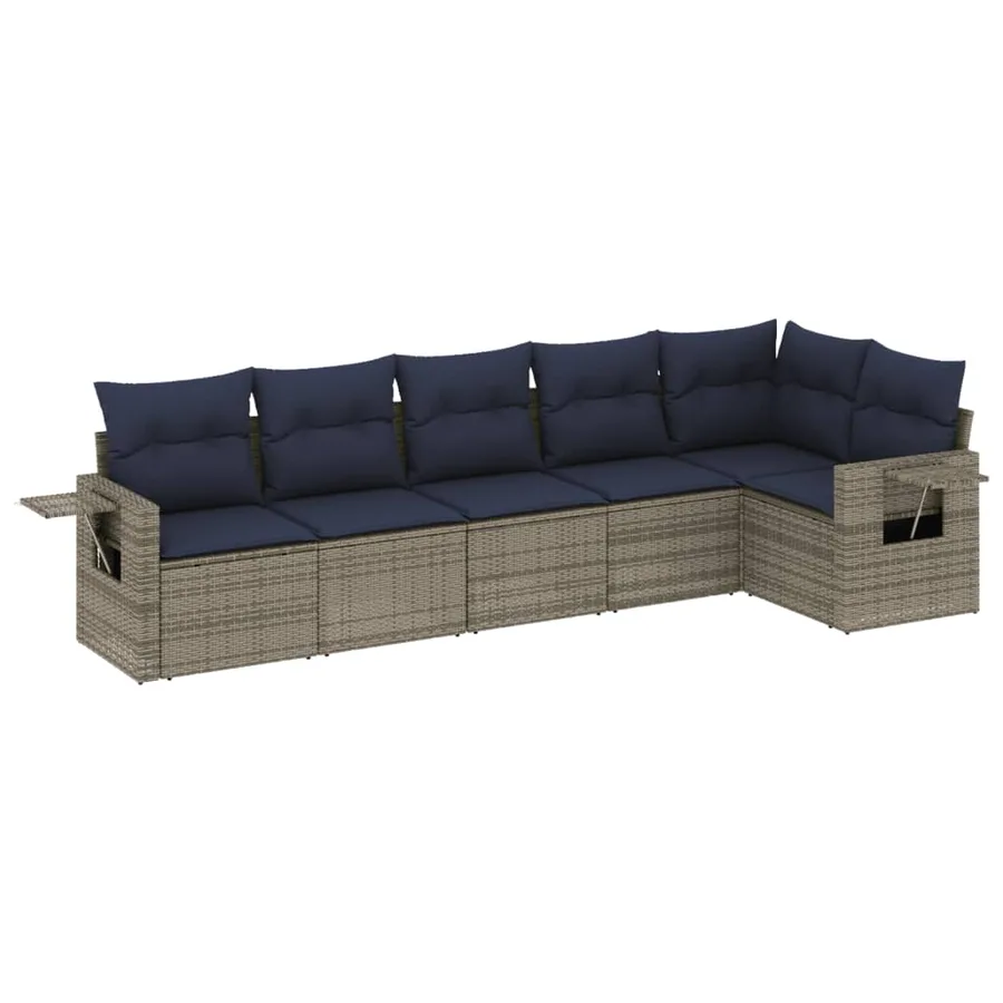 Ensemble de canapé de jardin 6 pcs avec coussins gris résine tressée - 2