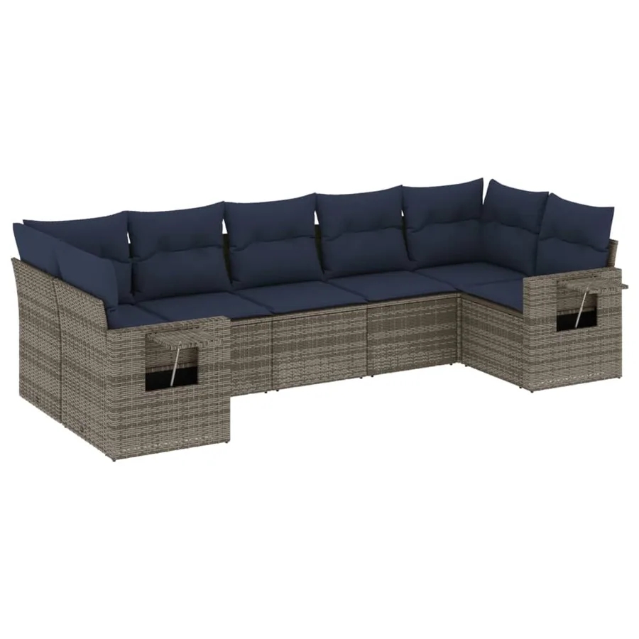 Ensemble de canapé de jardin 7 pcs avec coussins gris résine tressée - 2