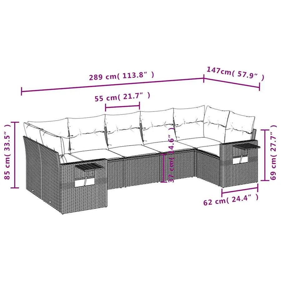 Ensemble de canapé de jardin 7 pcs avec coussins gris résine tressée - 8