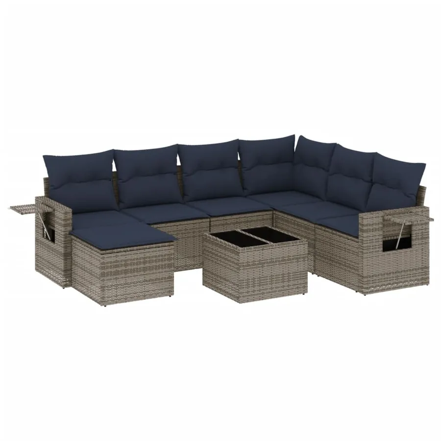 Ensemble de canapé de jardin 8 pcs avec coussins gris résine tressée - 2