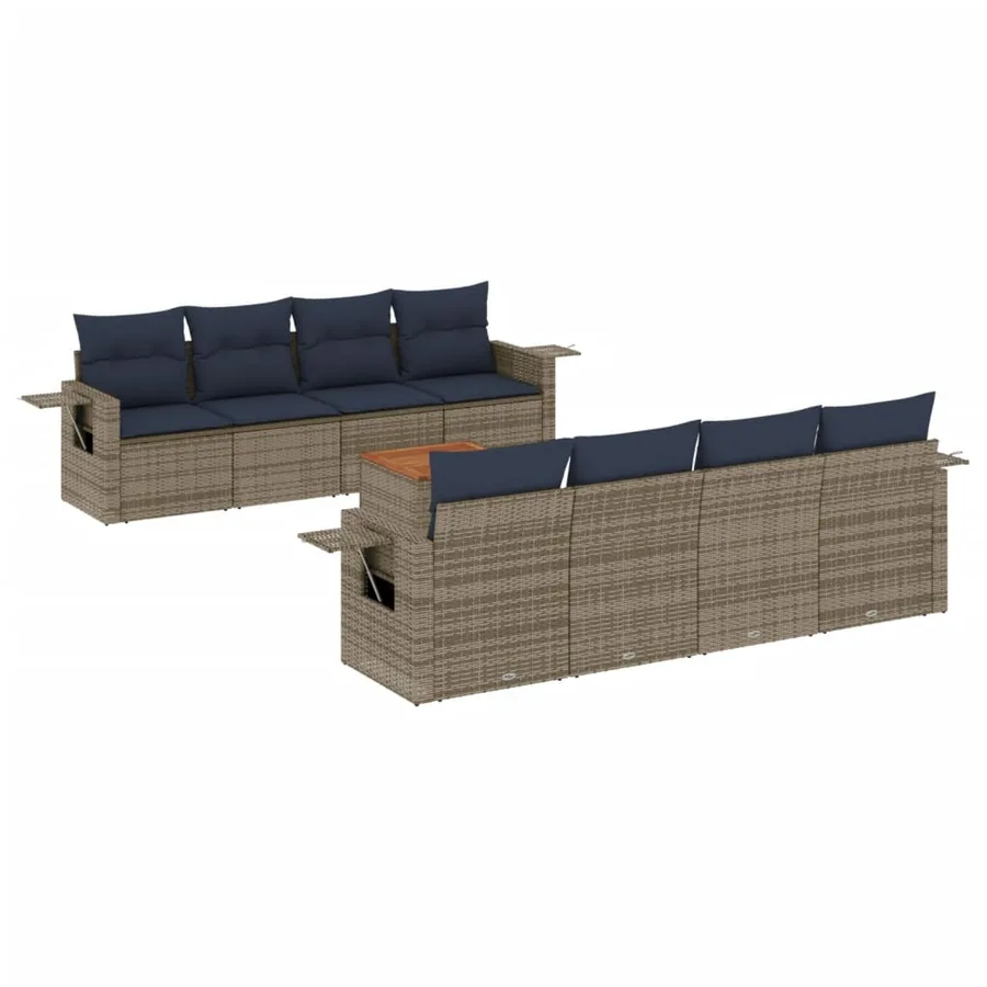 Ensemble de canapé de jardin 9 pcs avec coussins gris résine tressée - 2