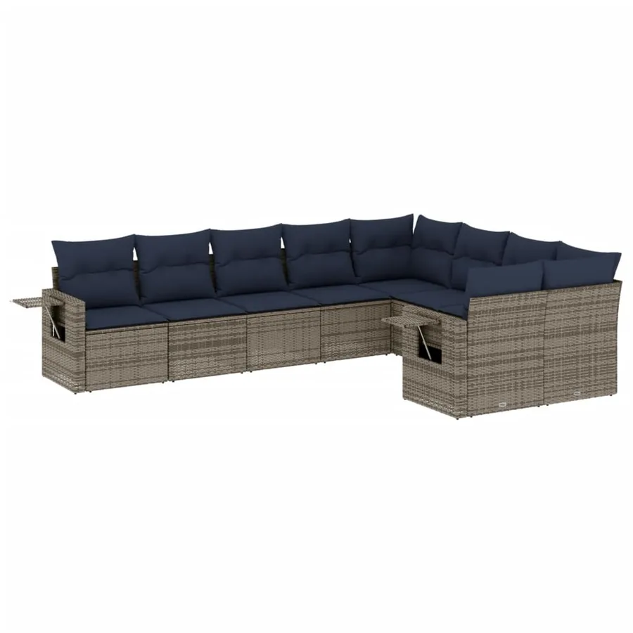 Ensemble de canapé de jardin 9 pcs avec coussins gris résine tressée - 2