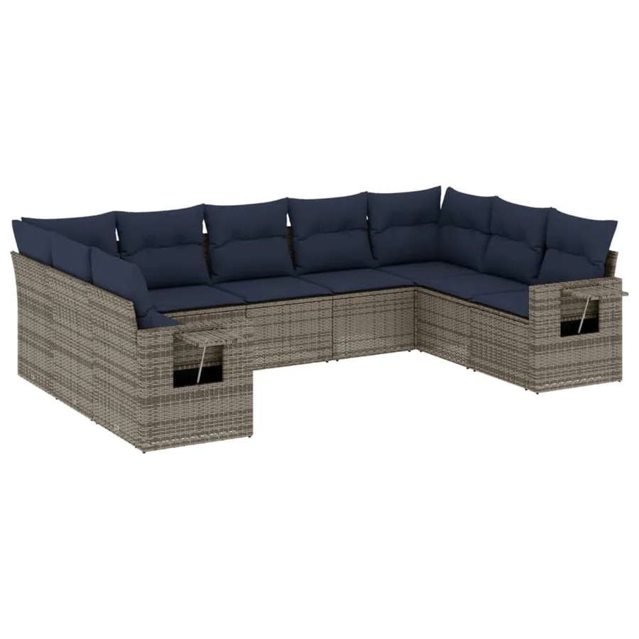 Ensemble de canapé de jardin 9 pcs avec coussins gris résine tressée - 2