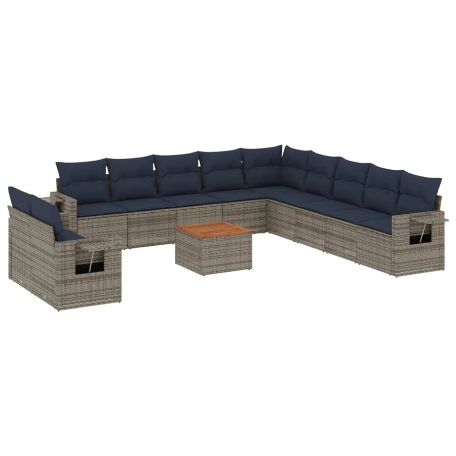 Ensemble de canapé de jardin 12 pcs avec coussins gris résine tressée - 2