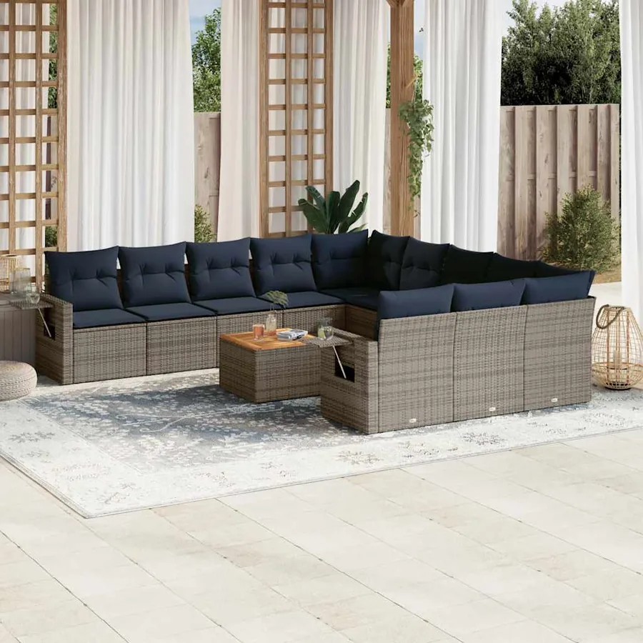 Ensemble de canapé de jardin 12 pcs avec coussins gris résine tressée