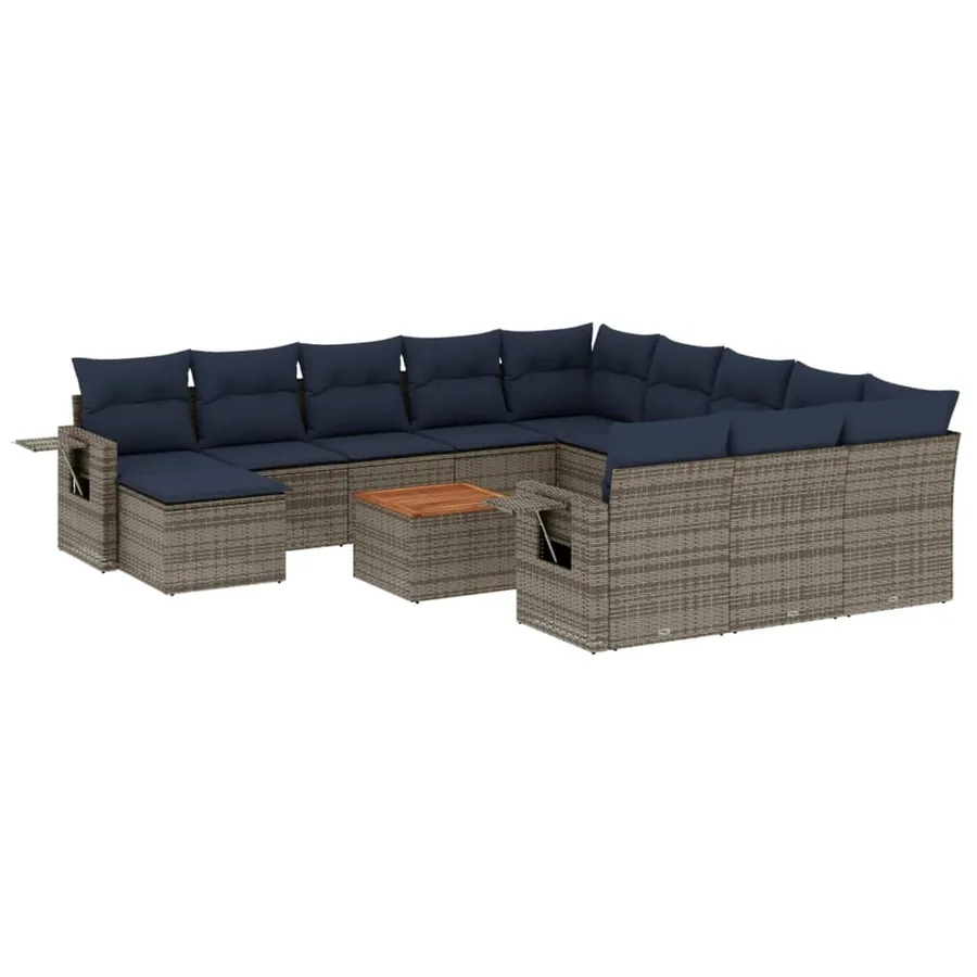 Ensemble de canapé de jardin 13 pcs avec coussins gris résine tressée - 2