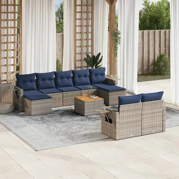 Ensemble de canapé de jardin 10 pcs avec coussins gris résine tressée