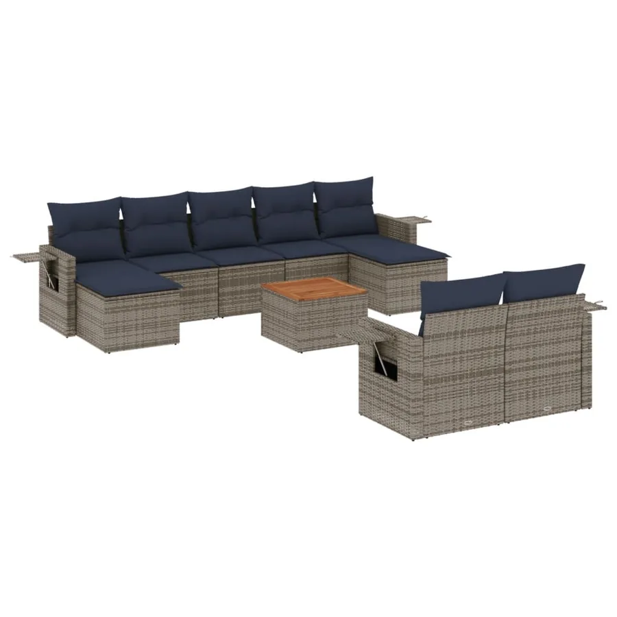 Ensemble de canapé de jardin 10 pcs avec coussins gris résine tressée - 2