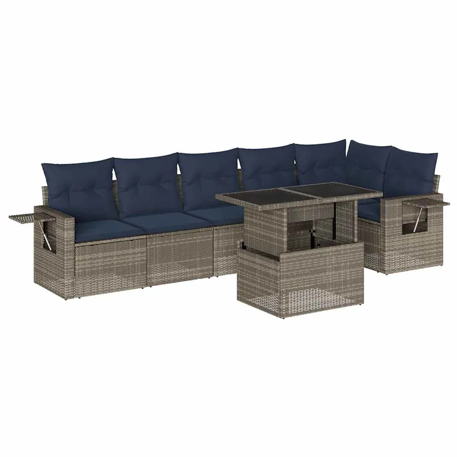 Ensemble de canapé de jardin 7 pcs avec coussins gris résine tressée - 2