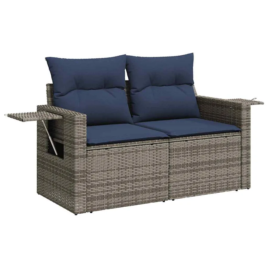 Ensemble de canapé de jardin 7 pcs avec coussins gris résine tressée - 4