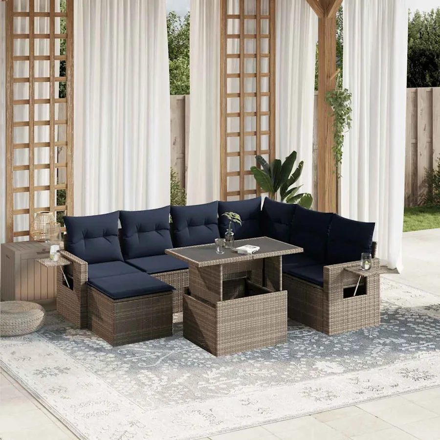 Ensemble de canapé de jardin 8 pcs avec coussins gris résine tressée