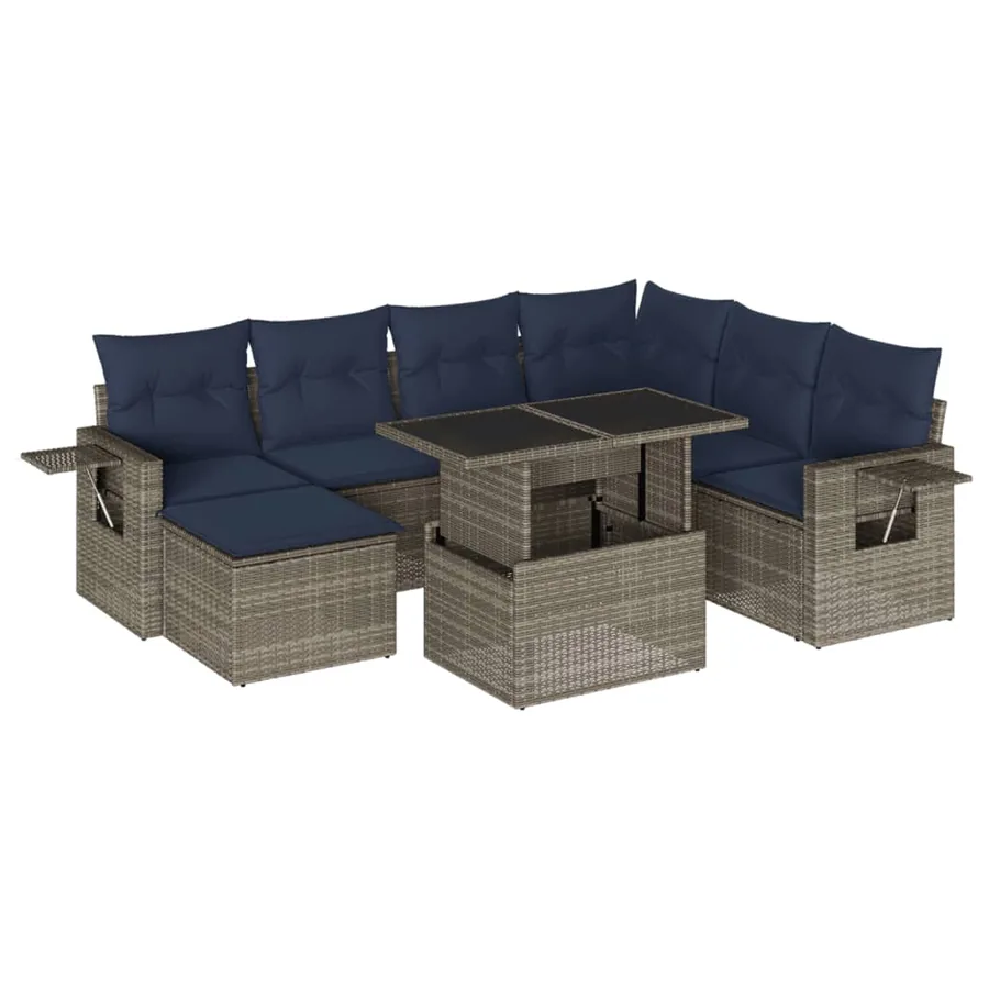 Ensemble de canapé de jardin 8 pcs avec coussins gris résine tressée - 2