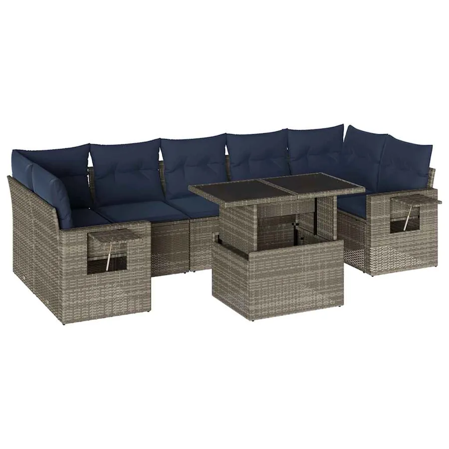 Ensemble de canapé de jardin 8 pcs avec coussins gris résine tressée - 2