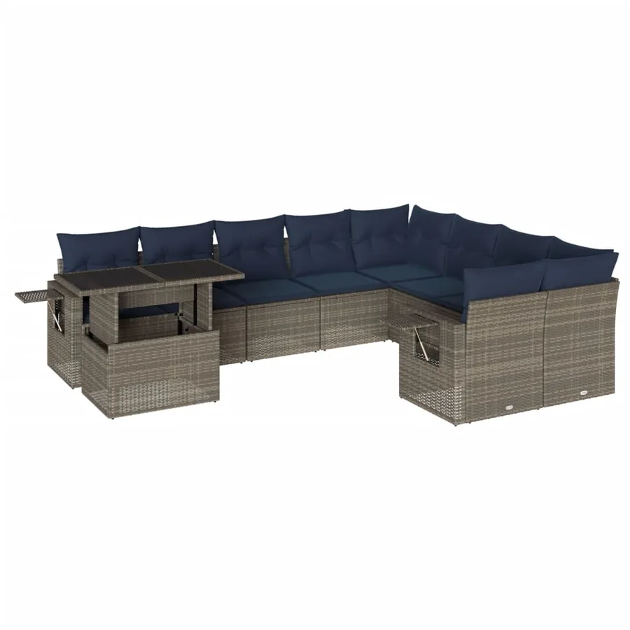 Ensemble de canapé de jardin 10 pcs avec coussins gris résine tressée - 2