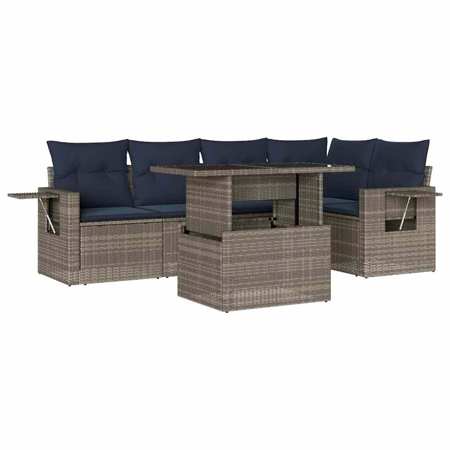 Ensemble de canapé de jardin 6 pcs avec coussins gris résine tressée - 2