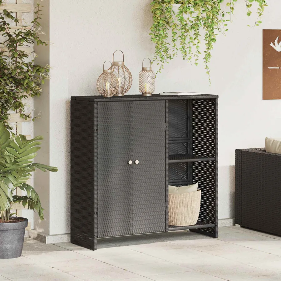 Armoire de rangement avec étagère Noir 100 x 36 x 102 cm Rotin