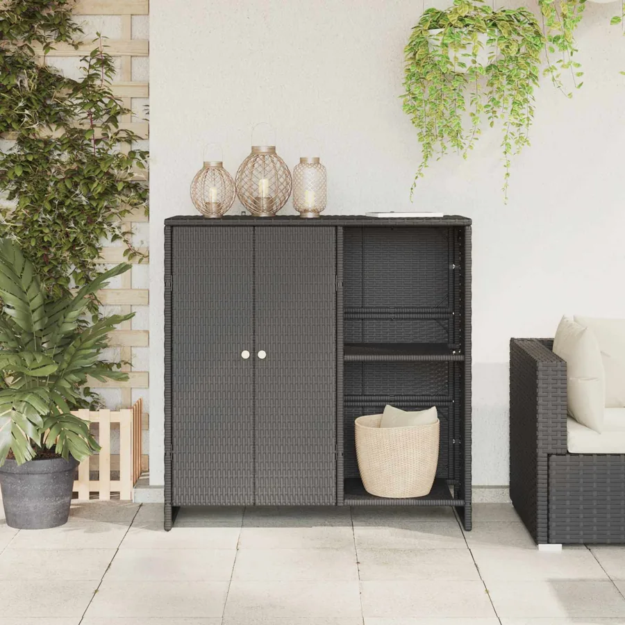 Armoire de rangement avec étagère Noir 100 x 36 x 102 cm Rotin - 3