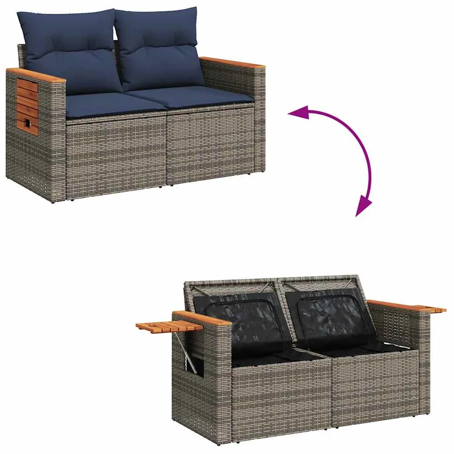 Salon de jardin avec coussins 7 pcs gris résine tressée - 10
