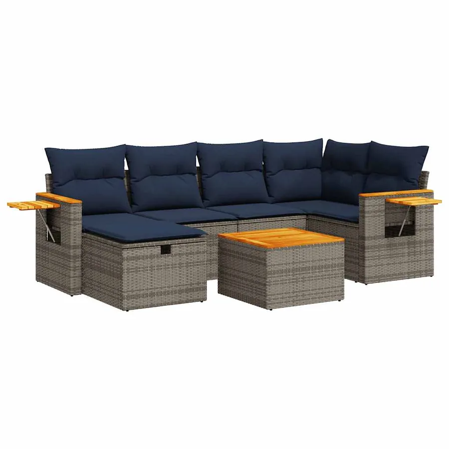 Salon de jardin avec coussins 7 pcs gris résine tressée - 2