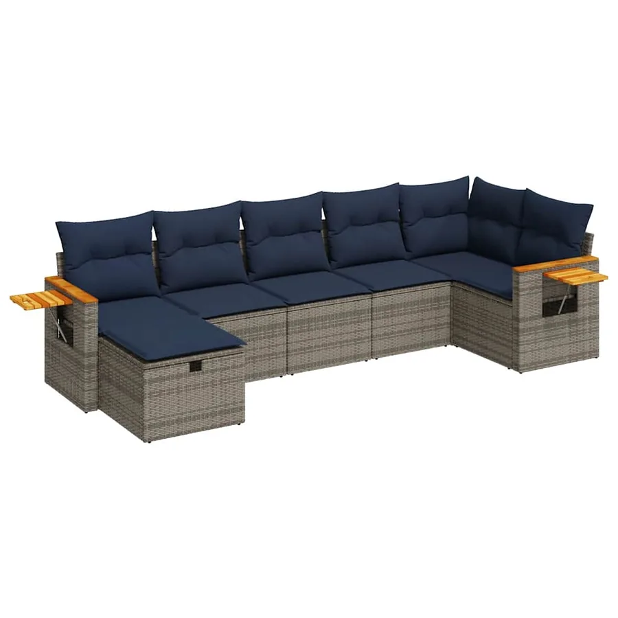 Salon de jardin avec coussins 7 pcs gris résine tressée - 2