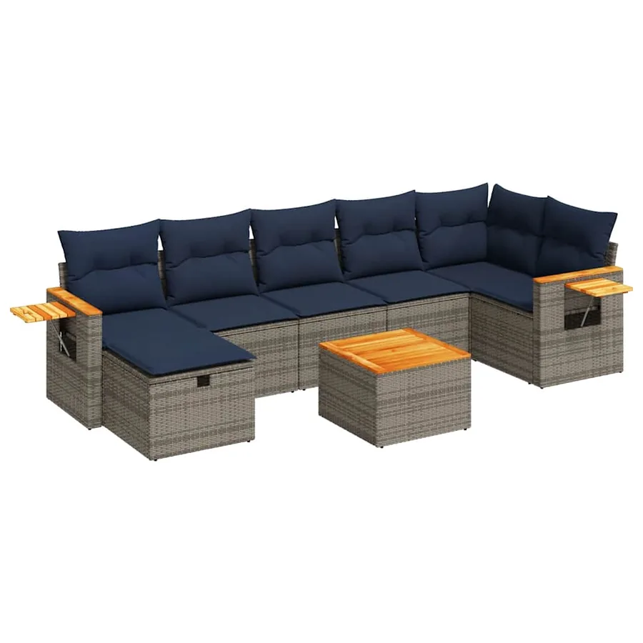 Salon de jardin 8 pcs avec coussins gris résine tressée - 2