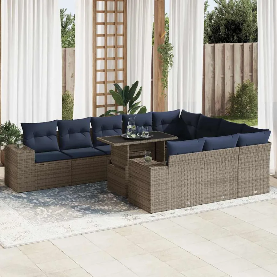 Ensemble de canapés de jardin 11 pcs et coussins rotin acacia