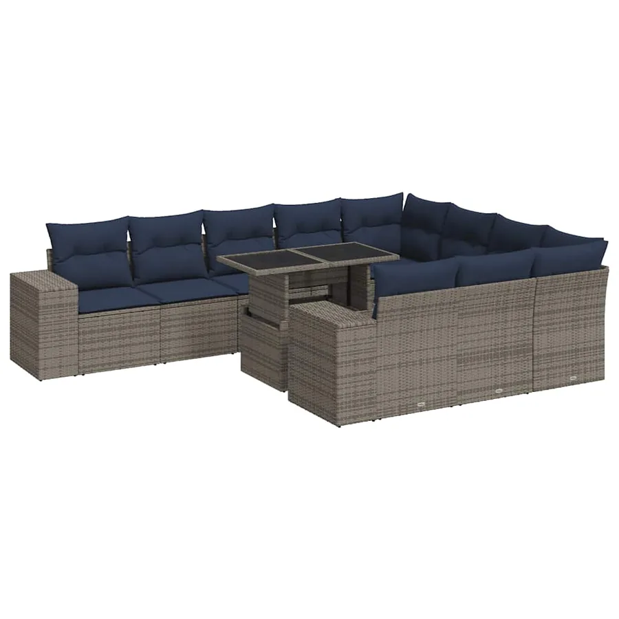 Ensemble de canapés de jardin 11 pcs et coussins rotin acacia - 2