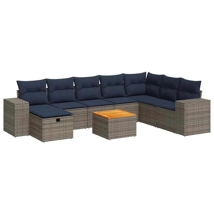 Salon de jardin 9 pcs avec coussins gris résine tressée - 2