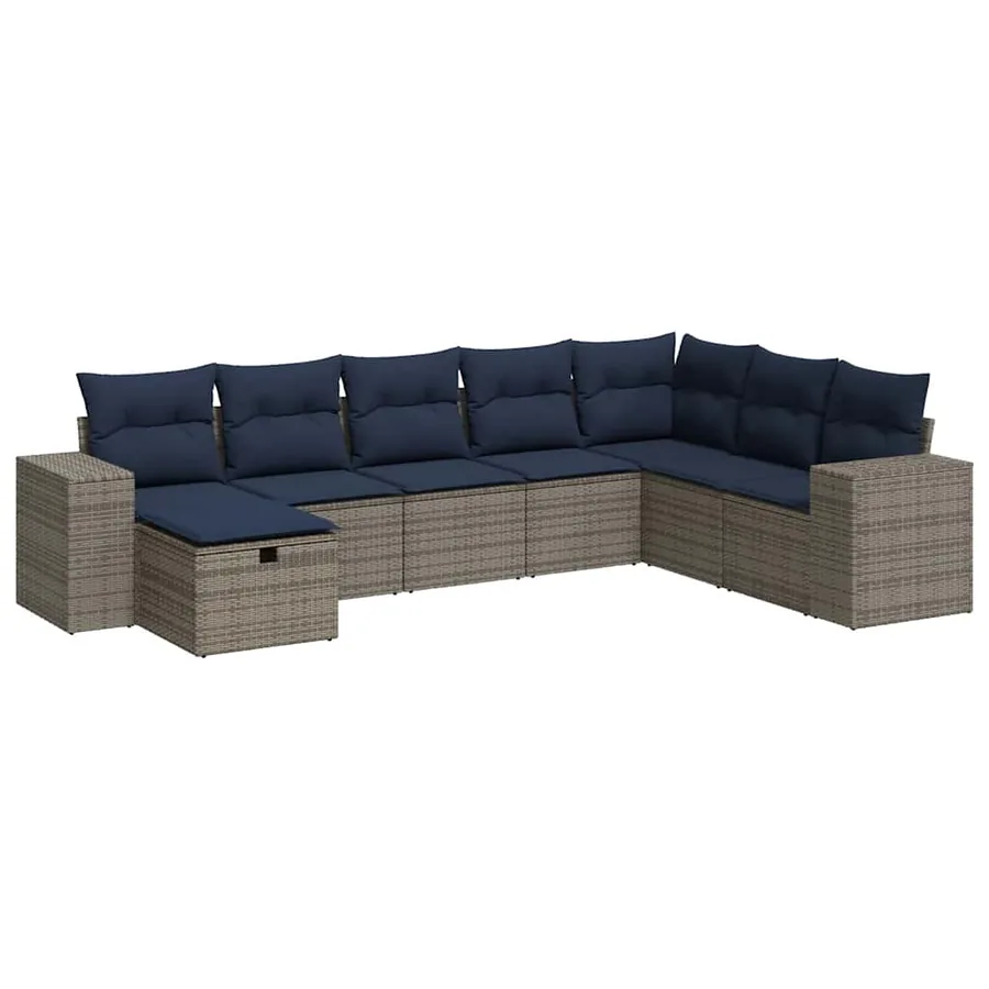 Salon de jardin 8 pcs avec coussins gris résine tressée - 2