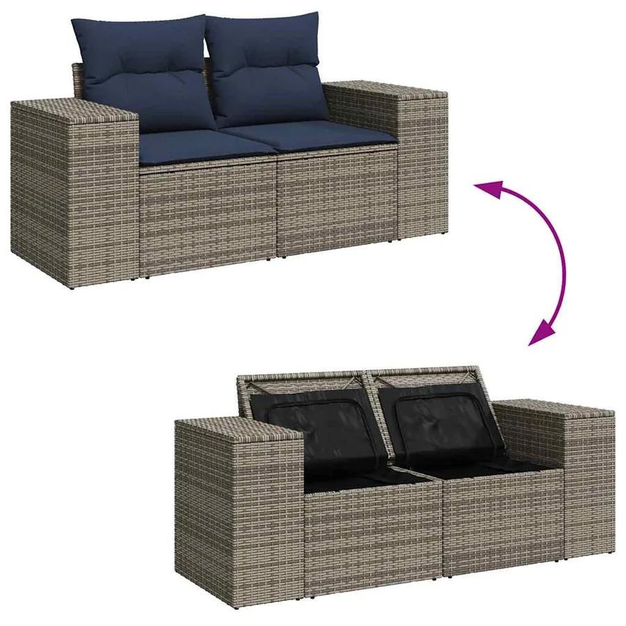 Salon de jardin 6 pcs avec coussins gris résine tressée - 10