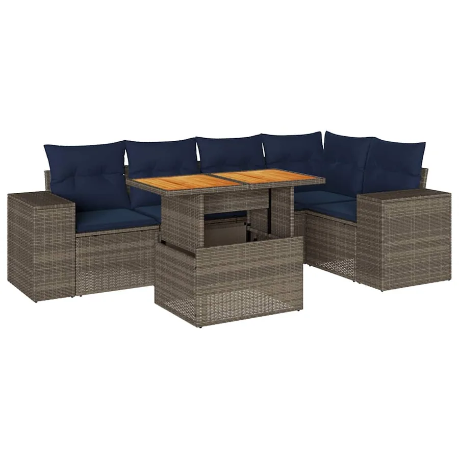 Salon de jardin 6 pcs avec coussins gris résine tressée - 2