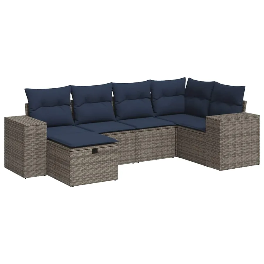Salon de jardin 6 pcs avec coussins gris résine tressée - 2
