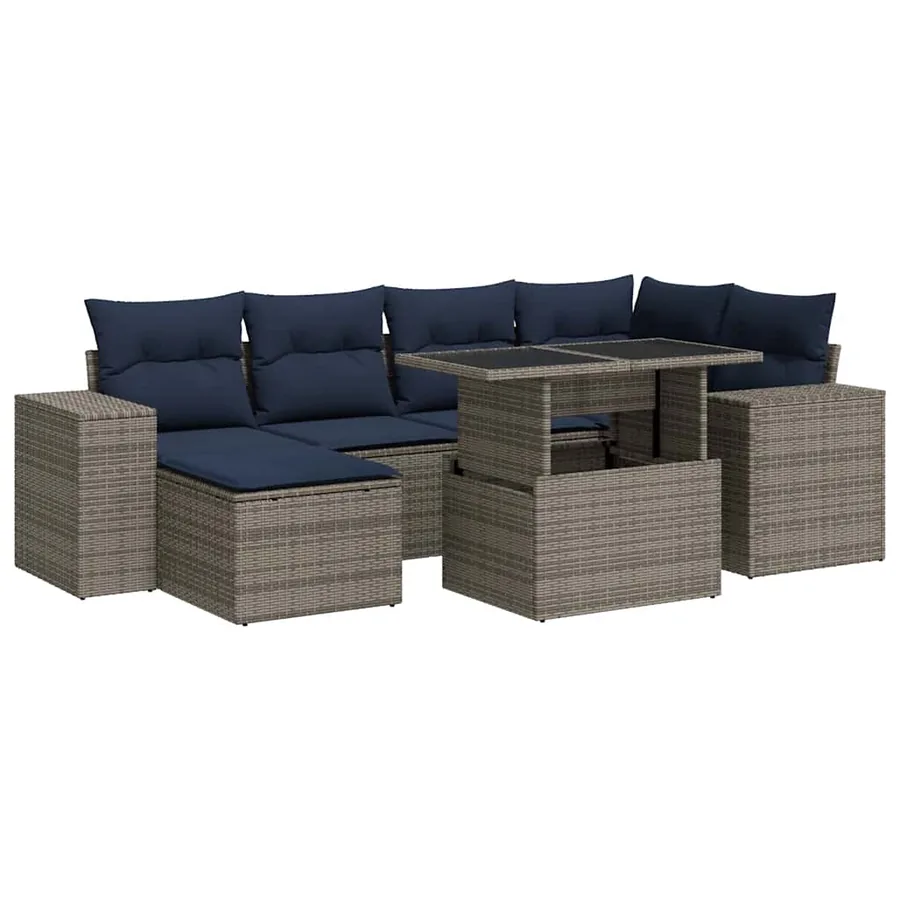 Salon de jardin avec coussins 9 pcs gris résine tressée acacia - 2