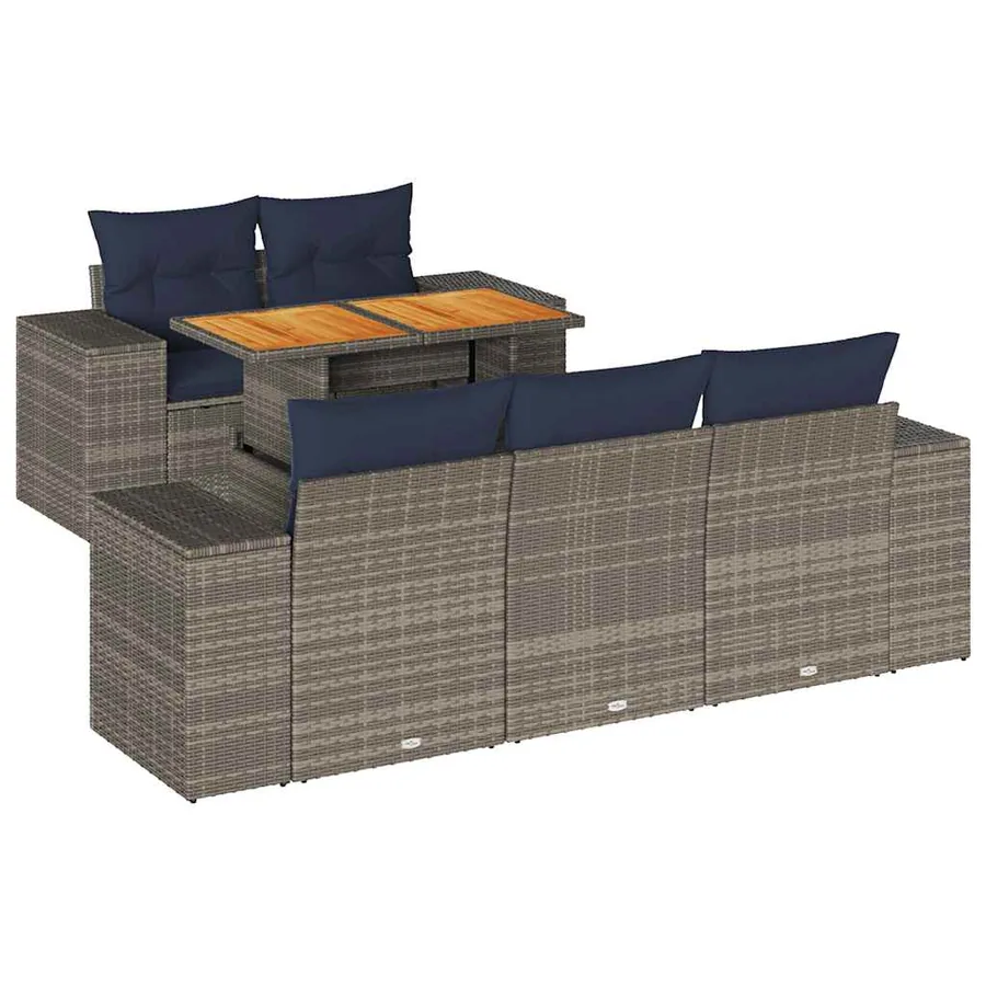 Salon de jardin 6 pcs avec coussins gris résine tressée - 2