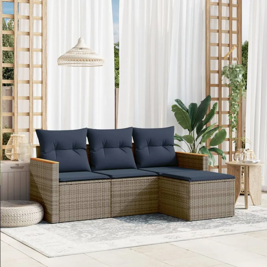 Ensemble de canapé de jardin 4 pcs avec coussins gris résine tressée