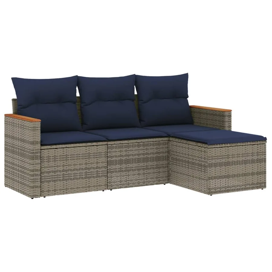 Ensemble de canapé de jardin 4 pcs avec coussins gris résine tressée - 2