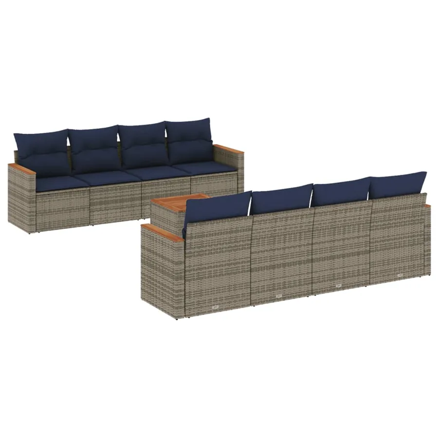 Ensemble de canapé de jardin 9 pcs avec coussins gris résine tressée - 2