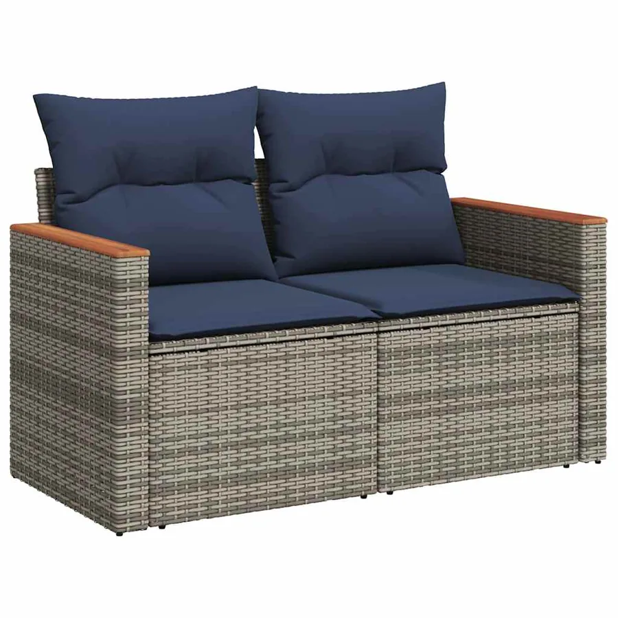 Ensemble de canapé de jardin 9 pcs avec coussins gris résine tressée - 5