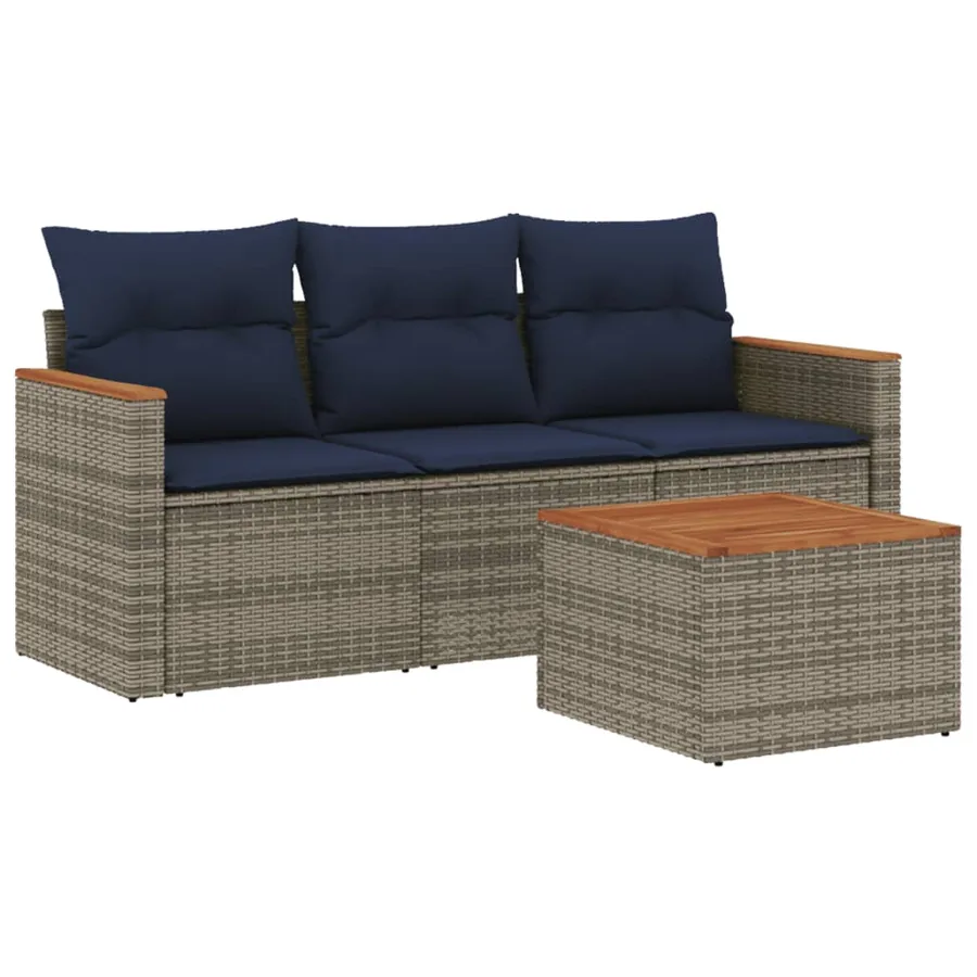 Ensemble de canapé de jardin 4 pcs avec coussins gris résine tressée - 2