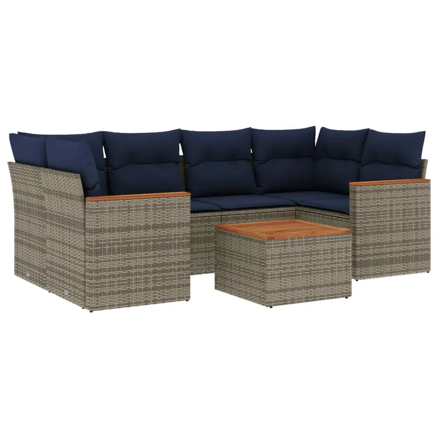 Ensemble de canapé de jardin 7 pcs avec coussins gris résine tressée - 2