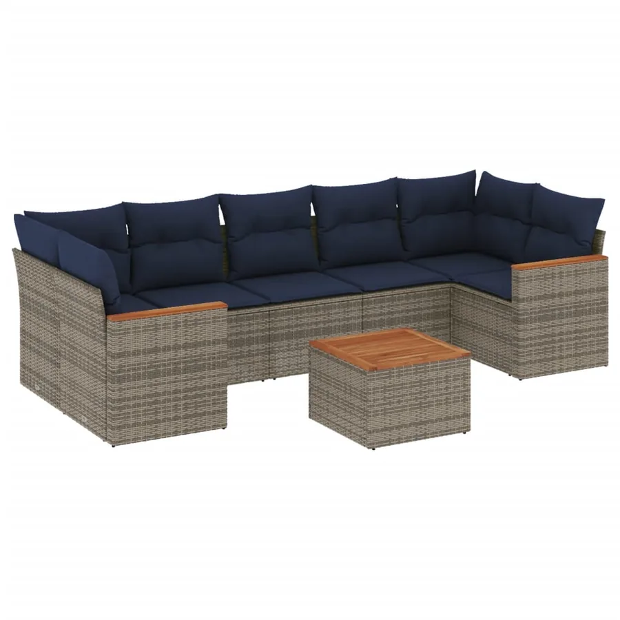 Ensemble de canapé de jardin 8 pcs avec coussins gris résine tressée - 2
