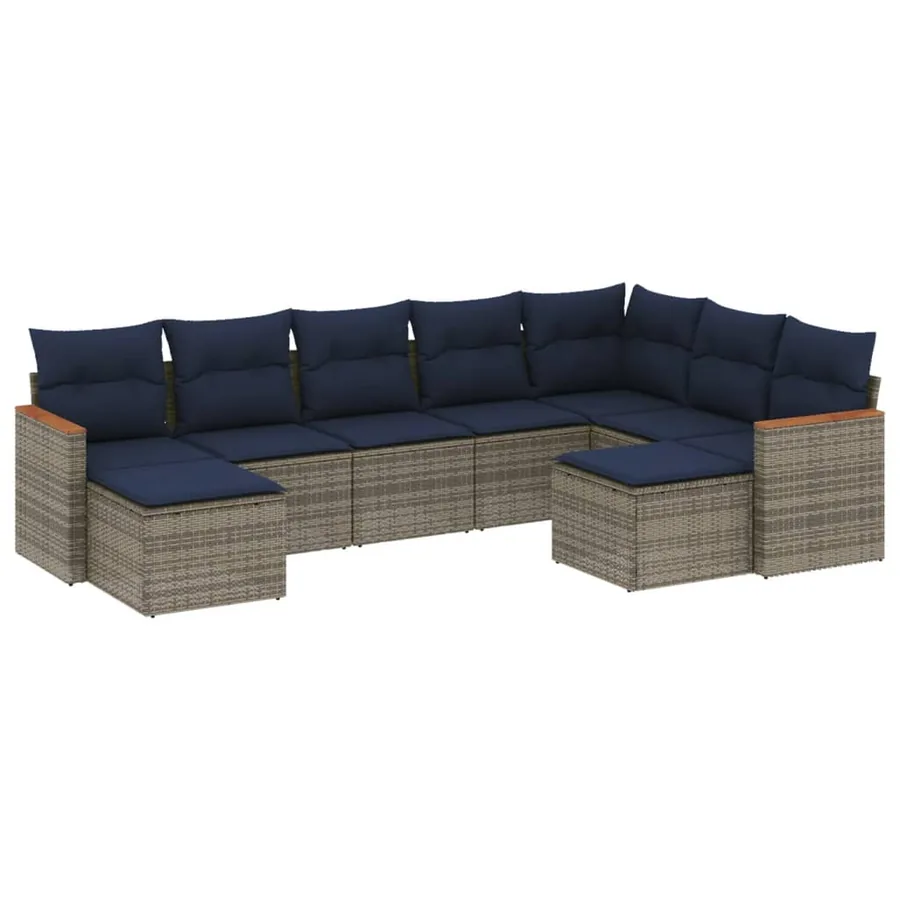 Ensemble de canapé de jardin 9 pcs avec coussins gris résine tressée - 2