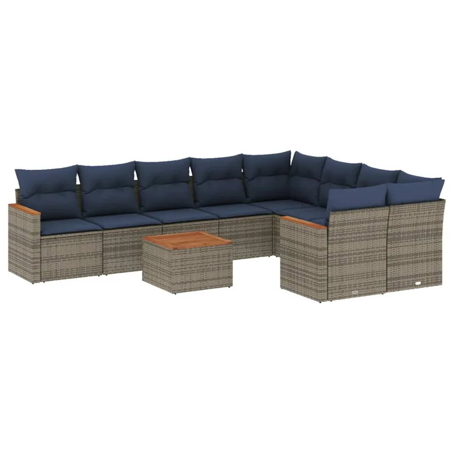 Ensemble de canapé de jardin 10 pcs avec coussins gris résine tressée - 2