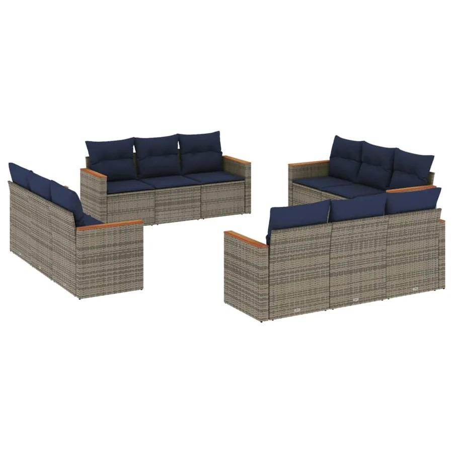 Ensemble de canapé de jardin 12 pcs avec coussins gris résine tressée - 2