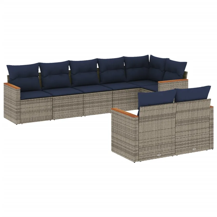 Ensemble de canapé de jardin 8 pcs avec coussins gris résine tressée - 2