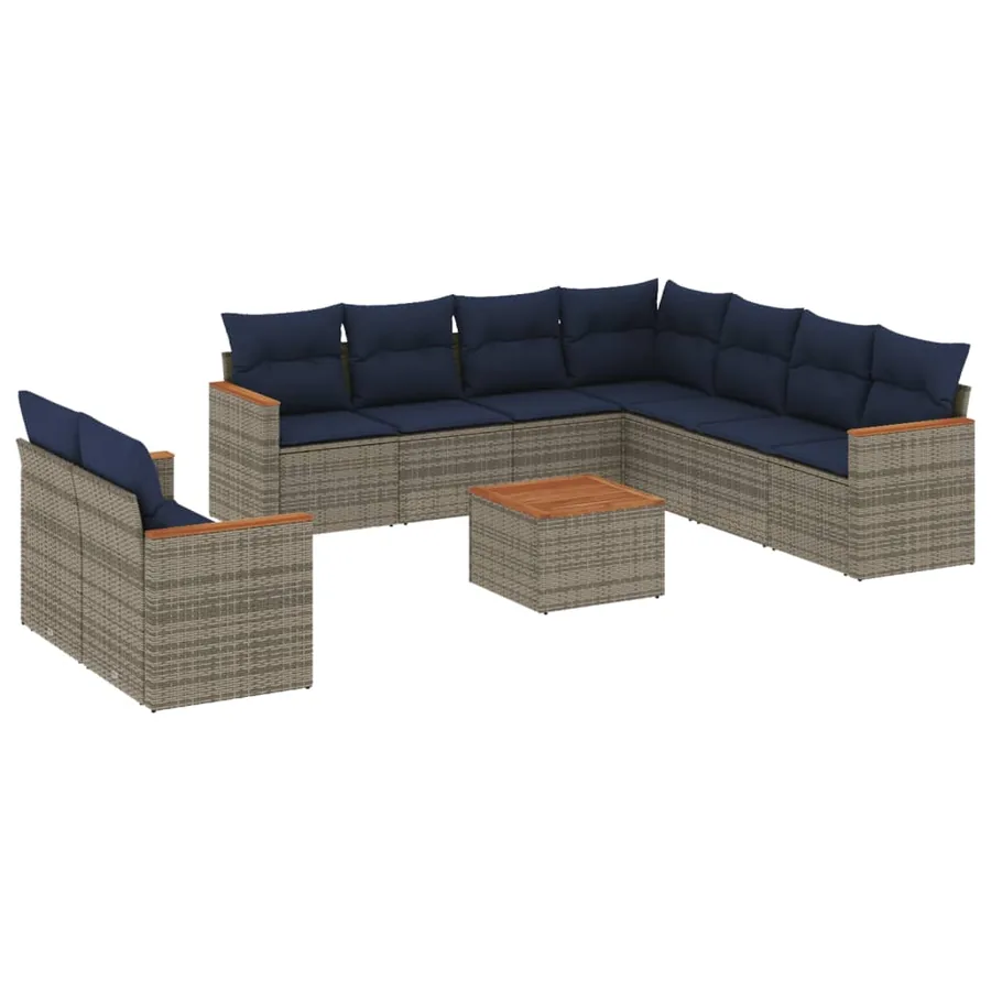 Ensemble de canapé de jardin 10 pcs avec coussins gris résine tressée - 2