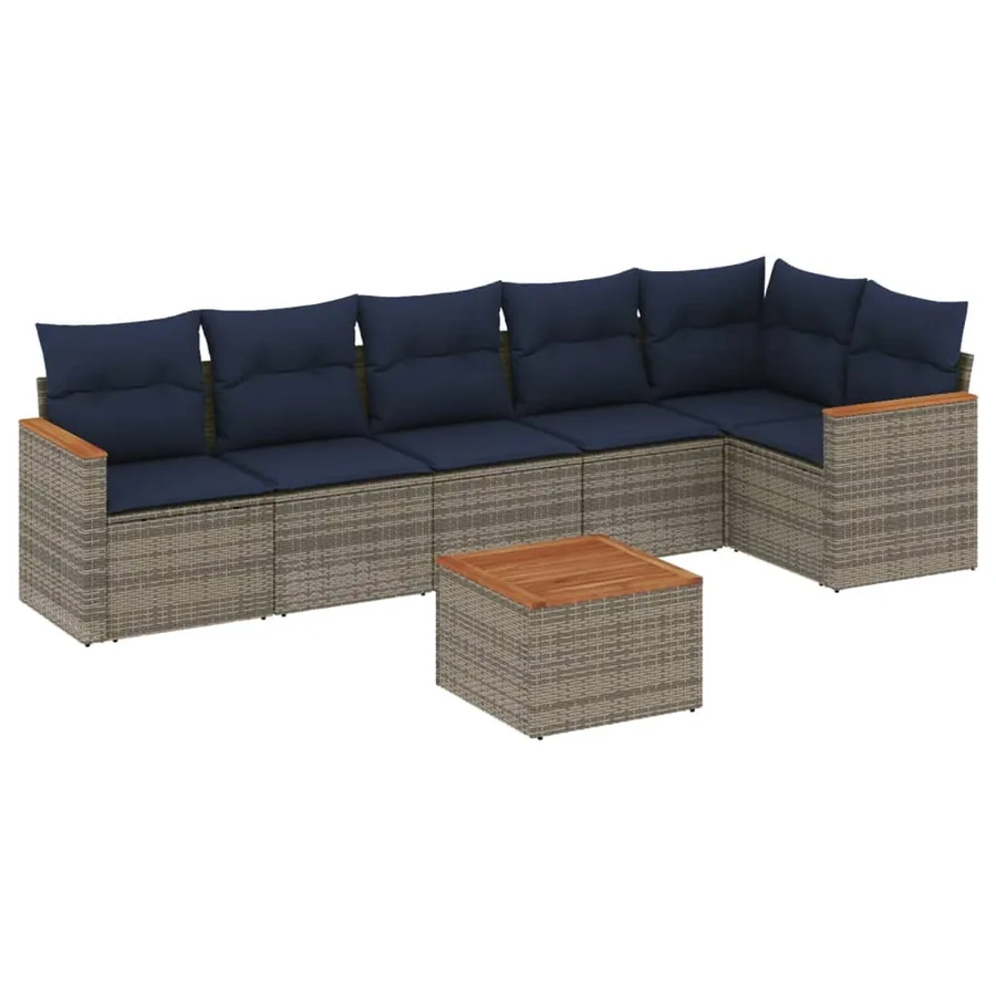 Ensemble de canapé de jardin 7 pcs avec coussins gris résine tressée - 2