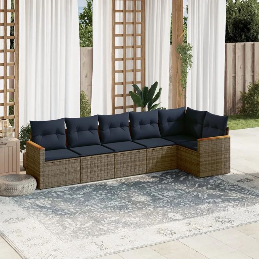 Ensemble de canapé de jardin 6 pcs avec coussins gris résine tressée