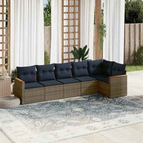 Ensemble de canapé de jardin 6 pcs avec coussins gris résine tressée