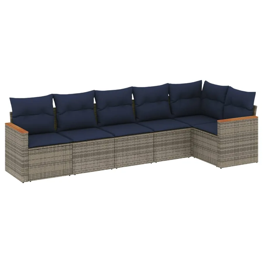 Ensemble de canapé de jardin 6 pcs avec coussins gris résine tressée - 2